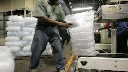 Refrigeratedtransporter 1268 Ice Bags Being Loaded Refrigeratedtransporter 1268 Ice Bags Being Loaded