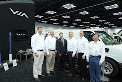 Rob Gutierrez NTEA director of trade shows and events congratulates VIA Motors on being named the winner of The Work Truck Show 2012 Green Award for its fullsize extended range electric vehicle EREV work trucks Pictured LR Gabriel Hern VIA Motors regional sales director Ty Kielblock VIA Motors regional sales director Rob Gutierrez Mark Burdge VIA Motors vice presidentsales amp business development Dan Edwards VIA Motors national sales director Jeffrey Esfeld VIA Motors directorcommercial fleet programs amp Rob Gutierrez NTEA director of trade shows and events congratulates VIA Motors on being named the winner of The Work Truck Show 2012 Green Award for its fullsize extended range electric vehicle EREV work trucks Pictured LR Gabriel Hern VIA Motors regional sales director Ty Kielblock VIA Motors regional sales director Rob Gutierrez Mark Burdge VIA Motors vice presidentsales amp business development Dan Edwards VIA Motors national sales director Jeffrey Esfeld VIA Motors directorcommercial fleet programs amp