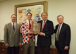 Mack Trucks presented a plaque to David and Roger Kriete of the Kriete Group Inc to honor their 60 years of service as a Mack dealer Pictured from left to right are David Barletta Mack Central Region vice president David Kriete CEO and dealer principal for the Kriete Group Inc Roger Kriete chairman of the Kriete Group Inc and Kevin Flaherty president of Mack Trucks North American sales amp marketing Mack Trucks presented a plaque to David and Roger Kriete of the Kriete Group Inc to honor their 60 years of service as a Mack dealer Pictured from left to right are David Barletta Mack Central Region vice president David Kriete CEO and dealer principal for the Kriete Group Inc Roger Kriete chairman of the Kriete Group Inc and Kevin Flaherty president of Mack Trucks North American sales amp marketing