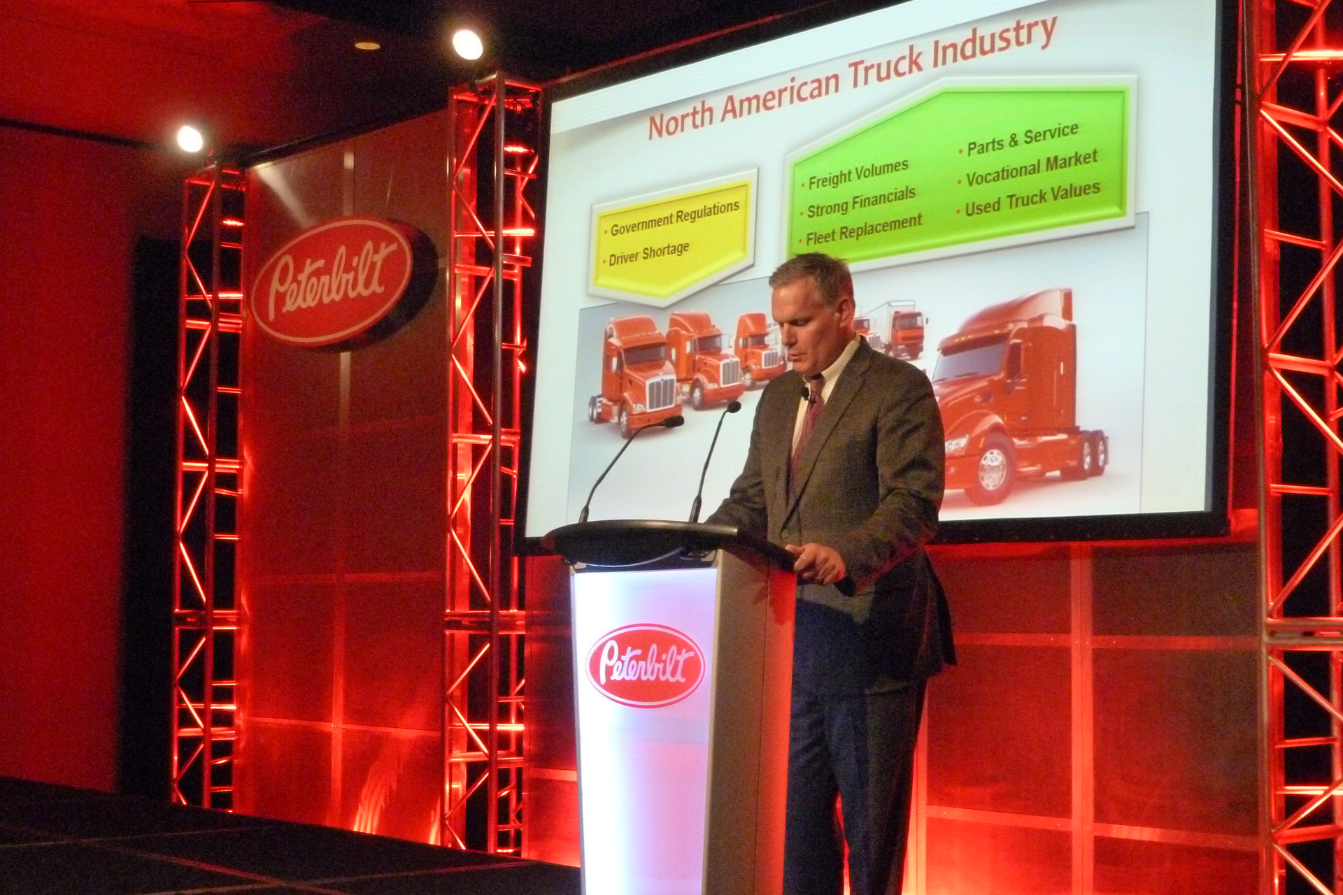Bill Kozek Peterbilt general manager and PACCAR vice president offered an overview of the North American truck market at todayrsquos press event held to announce a number of new products and product enhancements ldquoTrends are positiverdquo he told the audience ldquoThe US economy continues to maintain stabilityrdquo