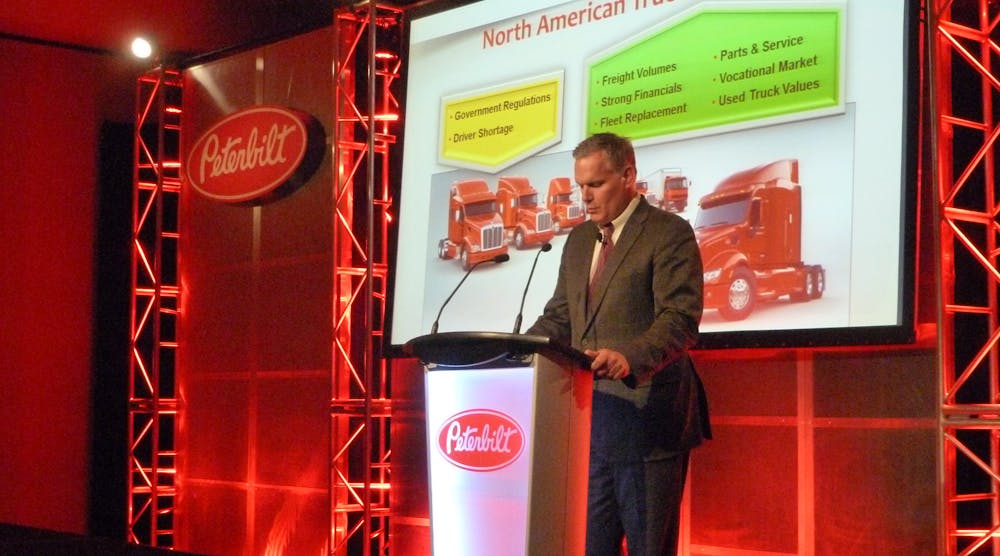 Bill Kozek, Peterbilt general manager and PACCAR vice president, offered an overview of the North American truck market at today&rsquo;s press event held to announce a number of new products and product enhancements. &ldquo;Trends are positive,&rdquo; he told the audience. &ldquo;The U.S. economy continues to maintain stability.&rdquo;