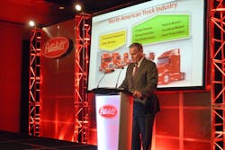Bill Kozek Peterbilt general manager and PACCAR vice president offered an overview of the North American truck market at todayrsquos press event held to announce a number of new products and product enhancements ldquoTrends are positiverdquo he told the audience ldquoThe US economy continues to maintain stabilityrdquo Bill Kozek Peterbilt general manager and PACCAR vice president offered an overview of the North American truck market at todayrsquos press event held to announce a number of new products and product enhancements ldquoTrends are positiverdquo he told the audience ldquoThe US economy continues to maintain stabilityrdquo