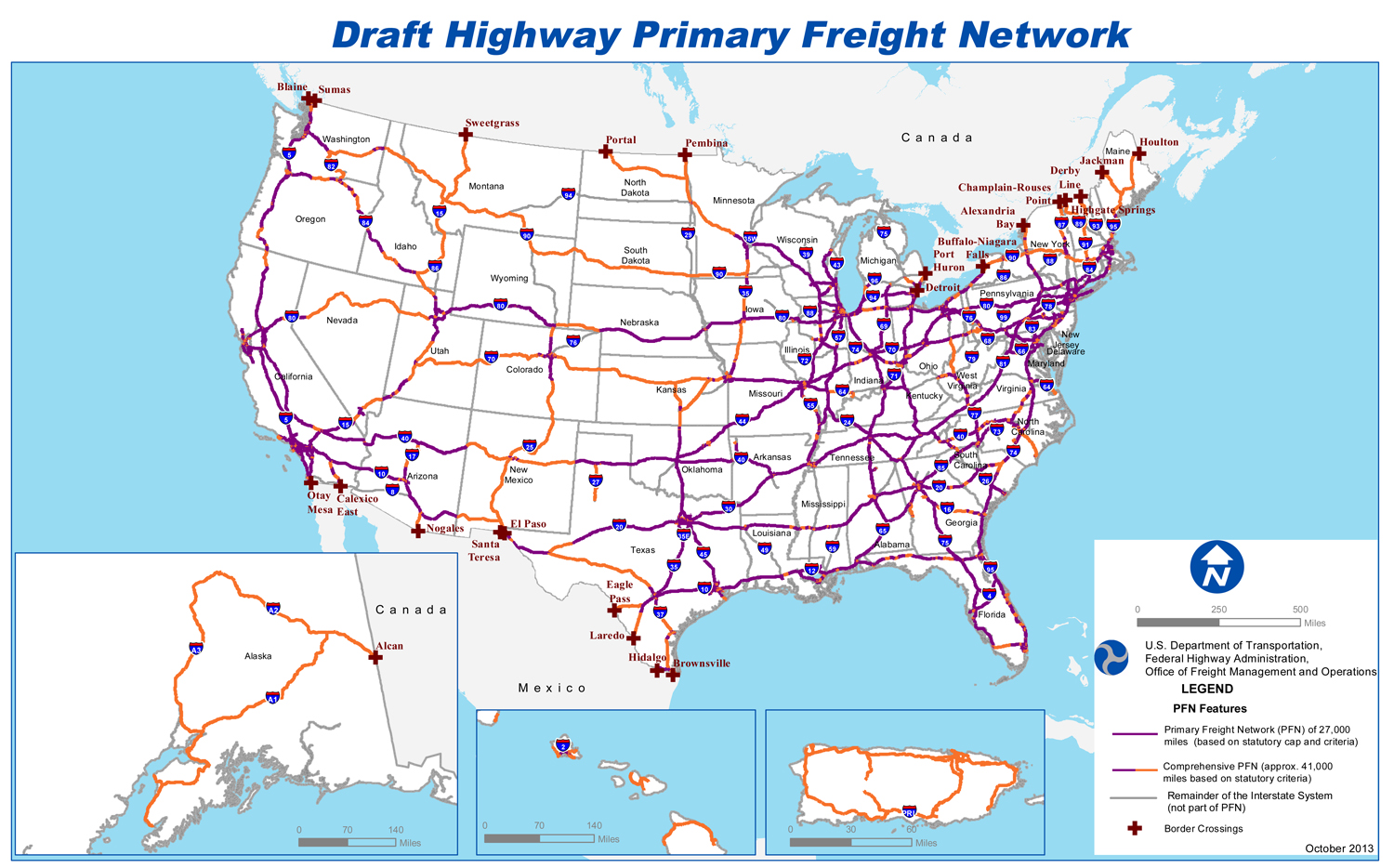 The proposed routes along the primary freight network