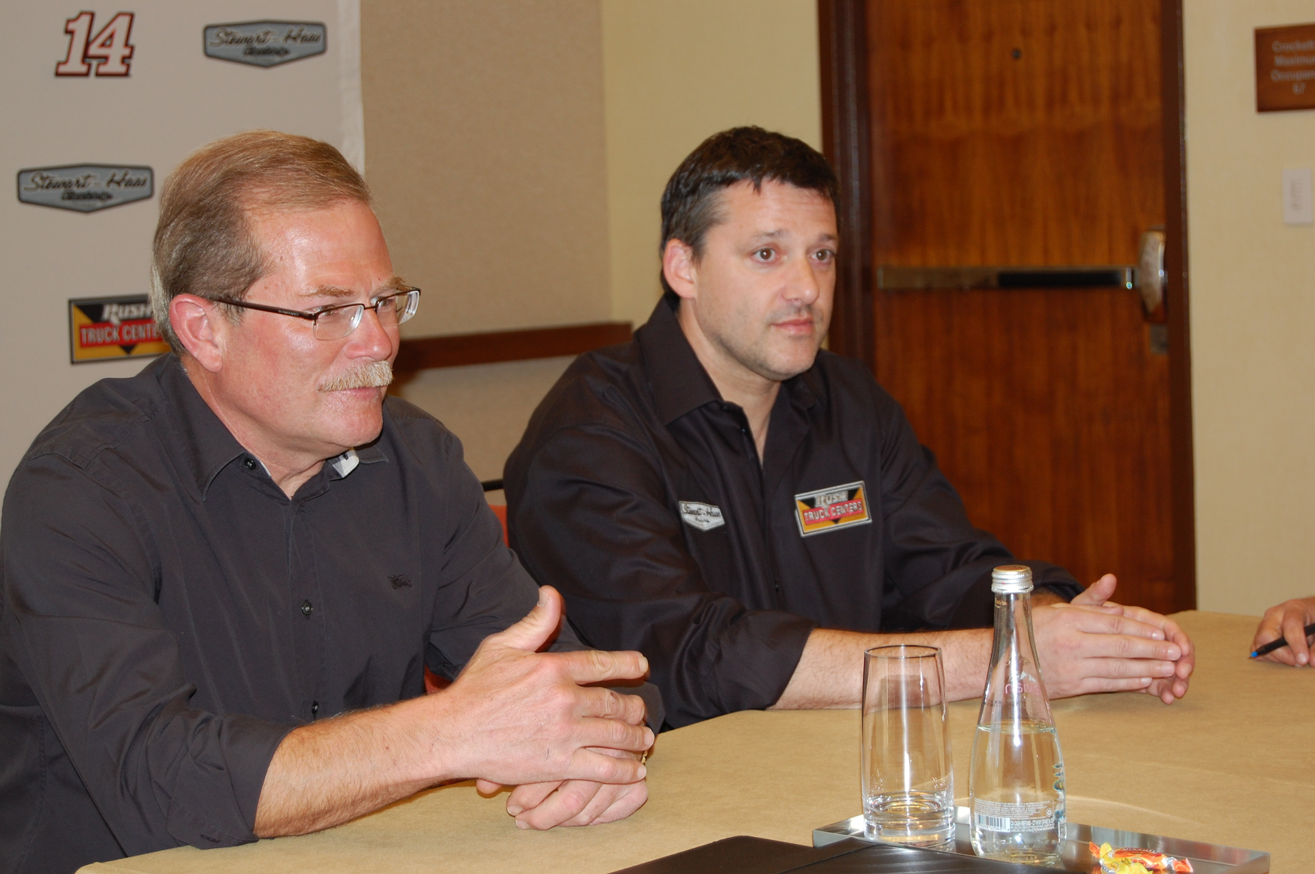 WM quotRustyquot Rush and Tony Stewart discuss the partnership between Rush Enterprises and the StewartHaas Racing SHR NASCAR Sprint Cup Series team at a press conference during the 2013 Rush Technician Skills Rodeo