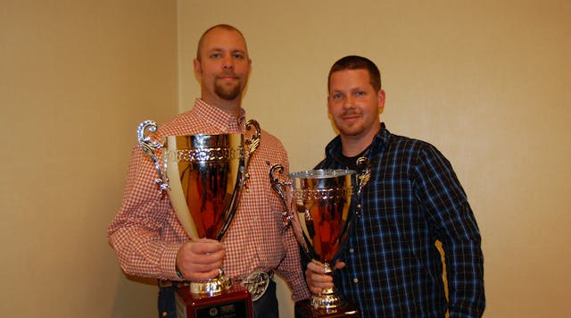 Jason Swann (left) and Lance Kilburn were named heavy- and medium-duty champions, respectively, at the 2013 Rush Truck Centers Technician Skills Rodeo.
