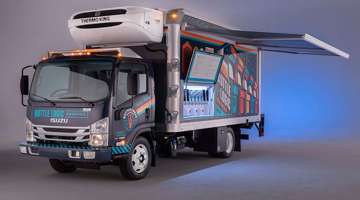 Isuzu NRR doubles as a beer delivery and serving truck.