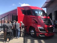 Attendees at Nikola World check out the new Nikola Two hydrogen Class 8 truck.