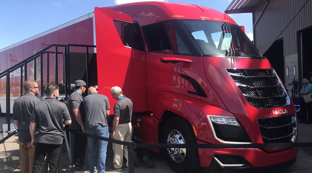 Attendees at Nikola World check out the new Nikola Two hydrogen Class 8 truck.