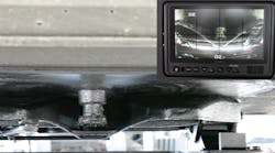 A small backup camera from Fontaine Fifth Wheel helps drivers properly align the fifth wheel and kingpin.