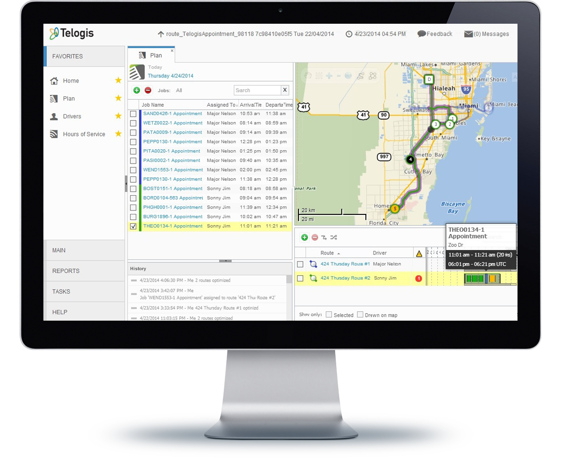 Telogis Appointment showing a delivery plan screen