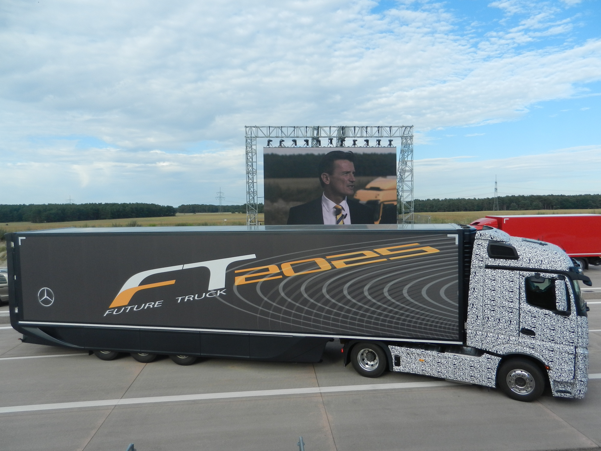 Daimler39s Future Truck 2025 with Dr Wolfgang Bernhard speaking in the background Photo by Avery Vise