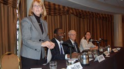 Ferro (at left) in 2009 opening one of several &apos;listening sessions&apos; conducted by FMCSA to solicit comments on its proposed changes to hours of service (HOS) rules.