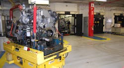 Robots delivering completed engines to the test cells at the Cummins Jamestown NY plant. Robots delivering completed engines to the test cells at the Cummins Jamestown NY plant.