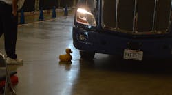 Among the tasks judged is precision driving around a curve. The goal is to get the right steer tire as close to the large rubber duck as possible without touching it. The driver obviously cannot see the duck within several feet of it.
