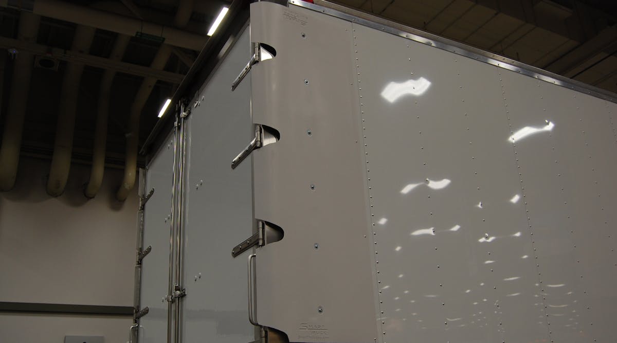 A view of the side fairing &apos;fins&apos; that are part of SmartTruck&apos;s new &apos;TopKit&apos; package.