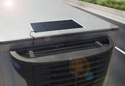 New ThinFilm Flexible Solar Panels from Carrier Transicold are available in a standard configuration for trailer rooftops shown and a narrower railoptimized version New ThinFilm Flexible Solar Panels from Carrier Transicold are available in a standard configuration for trailer rooftops shown and a narrower railoptimized version