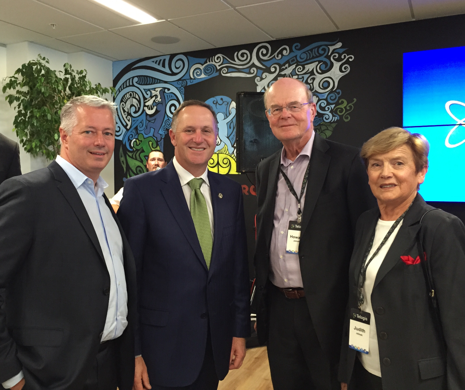 Telogis was honored to have Prime Minister John Key join the grand opening and dedication ceremony for its expanded RampD facilities in Christchurch New Zealand Shown left to right David Cozzens CEO Telogis John Key Prime Minister NZ Dr Howard Jelinek Telogis board member Judith Jelinek guest