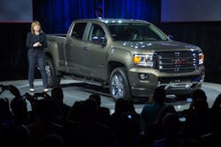 Mary Barra GM39s CEOelect introduces the new 2015 GMC Canyon midsize pickup at the North American International Auto Show Mary Barra GM39s CEOelect introduces the new 2015 GMC Canyon midsize pickup at the North American International Auto Show