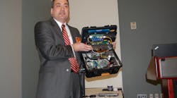 Eric Bauer, iGlobal&apos;s president, showing off the innard&apos;s of his company&apos;s MDT device.