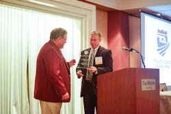 TCA president Brad Bentley presents TCArsquos 2015 Clare C Casey Award to Dean Newell vice president of safety and training for Maverick Transportation TCA president Brad Bentley presents TCArsquos 2015 Clare C Casey Award to Dean Newell vice president of safety and training for Maverick Transportation
