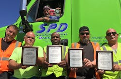 Smokey Point Distributing drivers proudly display the Platinum National Safety Award presented to their company by Great West Casualty Company a leading insurer of trucks and fleets This is the 7th time that Great West has presented Smokey Point Distributing with its highestlevel safety award Inside truck top Dave Miller Outside truck L to R Rick Terletter Doug Larson Kelly Robertson Les Robarge and Jimmy Galvin Smokey Point Distributing drivers proudly display the Platinum National Safety Award presented to their company by Great West Casualty Company a leading insurer of trucks and fleets This is the 7th time that Great West has presented Smokey Point Distributing with its highestlevel safety award Inside truck top Dave Miller Outside truck L to R Rick Terletter Doug Larson Kelly Robertson Les Robarge and Jimmy Galvin