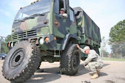 SPC Don Gray a heavy equipment operator in the 618th Engineer Support Company 37th Engineer Battalion 20th Engineer Brigade XVIII Airborne Corps tests his time in changing a tire on an M1078 lightmedium tactical vehicle Photo courtesy US Army SPC Don Gray a heavy equipment operator in the 618th Engineer Support Company 37th Engineer Battalion 20th Engineer Brigade XVIII Airborne Corps tests his time in changing a tire on an M1078 lightmedium tactical vehicle Photo courtesy US Army