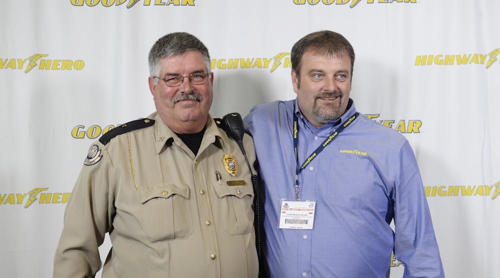 Highway Hero Award recipient, Clinton Blackburn, right, with the man he rescued, Darrell Herndon.