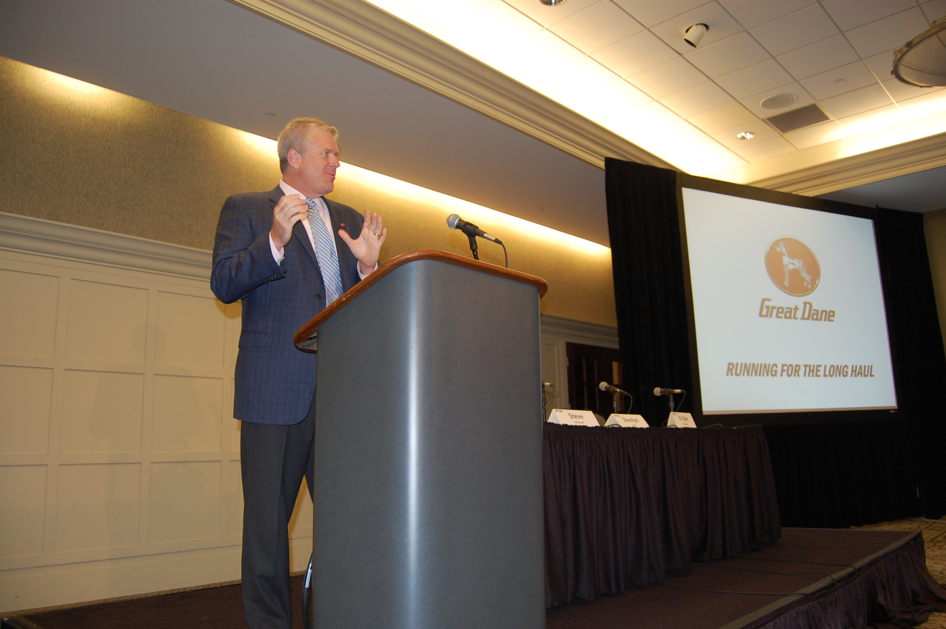 Great Dane39s Dean Engelage speaking at FTR39s annual conference