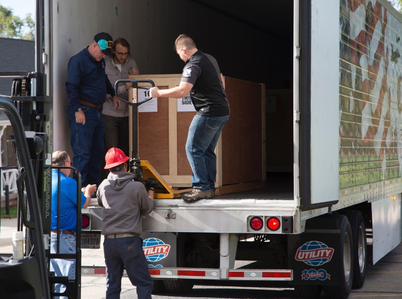CR England driver Brent Sanger front far left inside trailer and his wife Carol drove 2000 miles to bring the 39Victory from Within The American Prisoner of War Experience39 to the Fort Douglas Military Museum in Salt Lake City on Oct 19 Bent is a 13year US Army veteran is a member of England39s Honored Veterans Fleet CR England photo