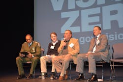 From left Stephen Harbin chief of safety for New York City39s Department of Sanitation John McDonagh recognized safe taxi driver with 55 Stan Operating Co Ken Levine corporate safety director at Action Carting and Neal Kalish president of AmbuTrans discuss fleet best practices in safety during the Nov 5 Vision Zero Safety Forum in Queens NY From left Stephen Harbin chief of safety for New York City39s Department of Sanitation John McDonagh recognized safe taxi driver with 55 Stan Operating Co Ken Levine corporate safety director at Action Carting and Neal Kalish president of AmbuTrans discuss fleet best practices in safety during the Nov 5 Vision Zero Safety Forum in Queens NY