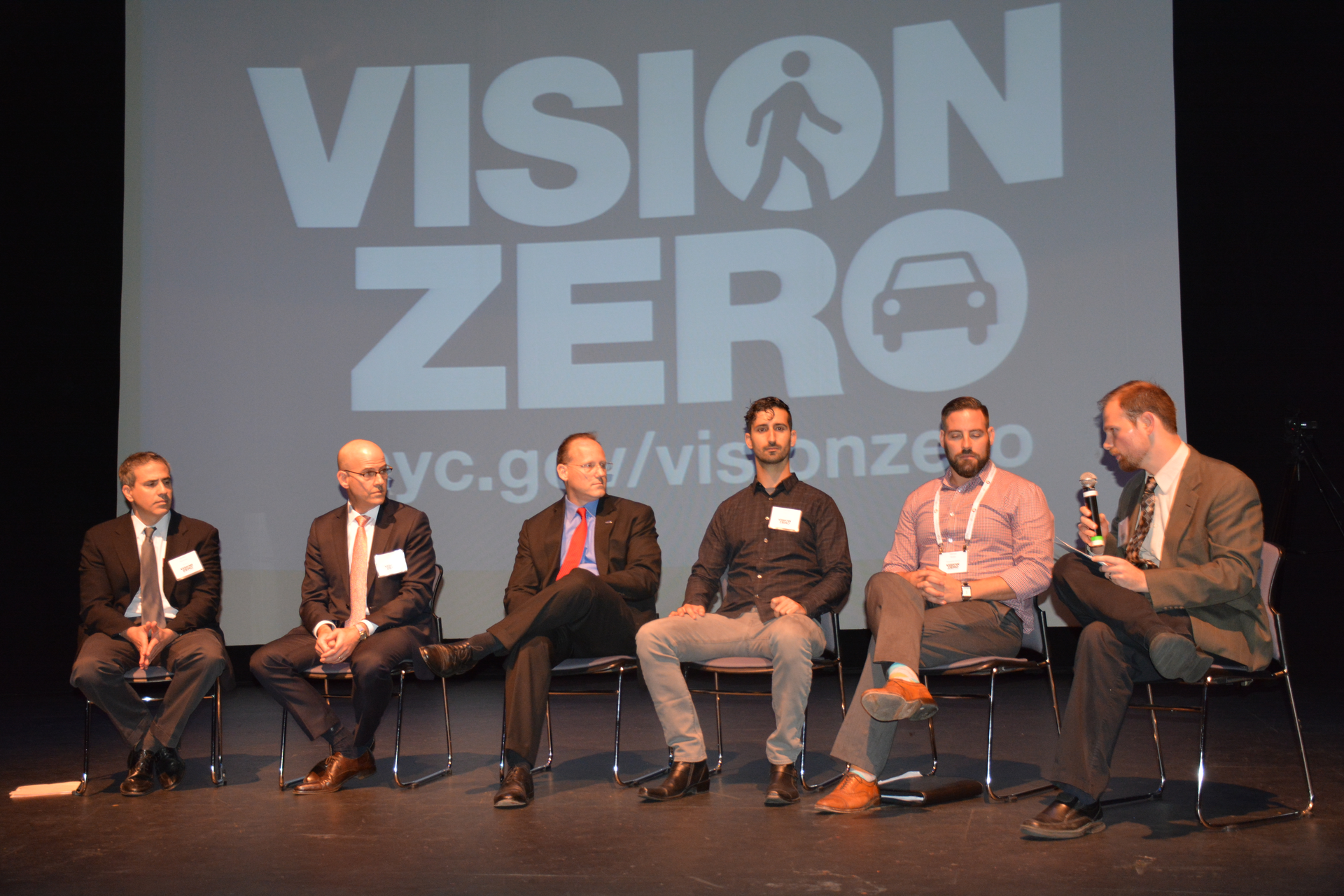 Technology experts from left Michael Backman Mobileye Ben Englander Rosco Vision Systems Jon Coleman Ford Jonathan Matus Zendrive Michael Rosen Thermopylae Sciences and moderator Alexander Epstein US DOT39s Volpe Center discuss the ways technology could help eliminate vehicle related fatalities during a Nov 5 Vision Zero Fleet Safety Forum in Queens