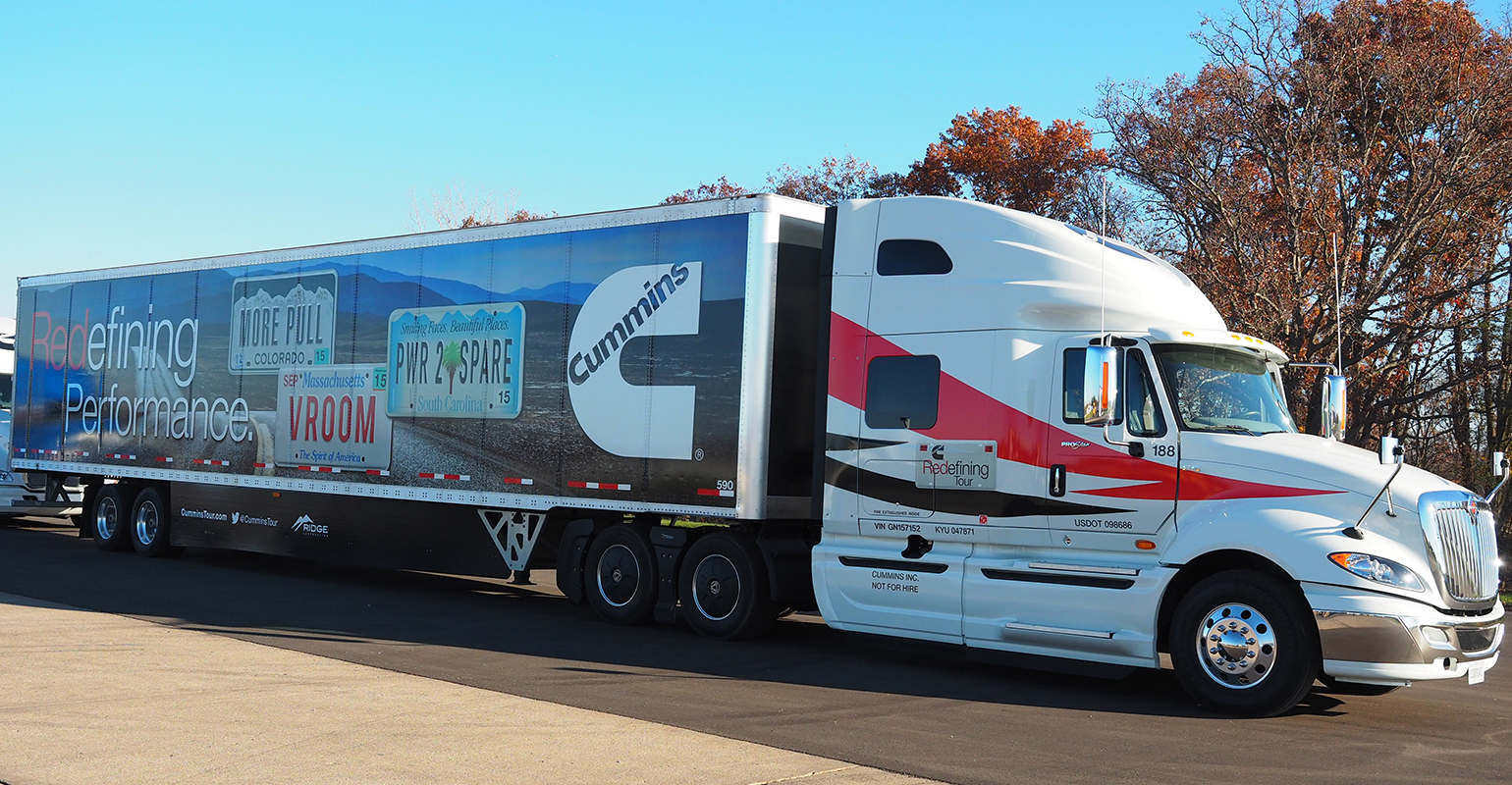 This International ProStar at Eaton Proving Grounds Wednesday Nov 4 had as its underhood motivation one of the upcoming 2017 Cummins ISX15 diesels part of an integrated CumminsEaton SmartAdvantage smallstep overdrive powertrain Photo by Aaron Marsh