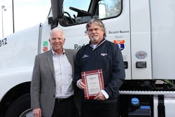 Reddaway President and CEO T J O39Connor left stands with driver Scott Bunn at a ceremony this week recognizing Bunn for reaching 3 million miles without a preventable accident Photo courtesy Reddaway Reddaway President and CEO T J O39Connor left stands with driver Scott Bunn at a ceremony this week recognizing Bunn for reaching 3 million miles without a preventable accident Photo courtesy Reddaway