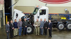From left to right: Charles Cook, Peterbilt&rsquo;s Marketing Manager for Vocational Products; Rick Paul, District Sales Manager; Ron Augustyn, Peterbilt&rsquo;s Denton TX Plant Manager; Randy Kephart, Knife River Equipment Manager; Scott Hammond, Knife River Northwest Region Equipment Manager; Colin Milligan, Knife River Shop Manager; Robert Woodall, Peterbilt&rsquo;s Asst. GM-Sales and Marketing; Leon Handt, Peterbilt&rsquo;s Asst. GM-Operations; and Jim Zito, Peterbilt&rsquo;s Director of Sales for Vocational Products. (Photo courtesy of Peterbilt)