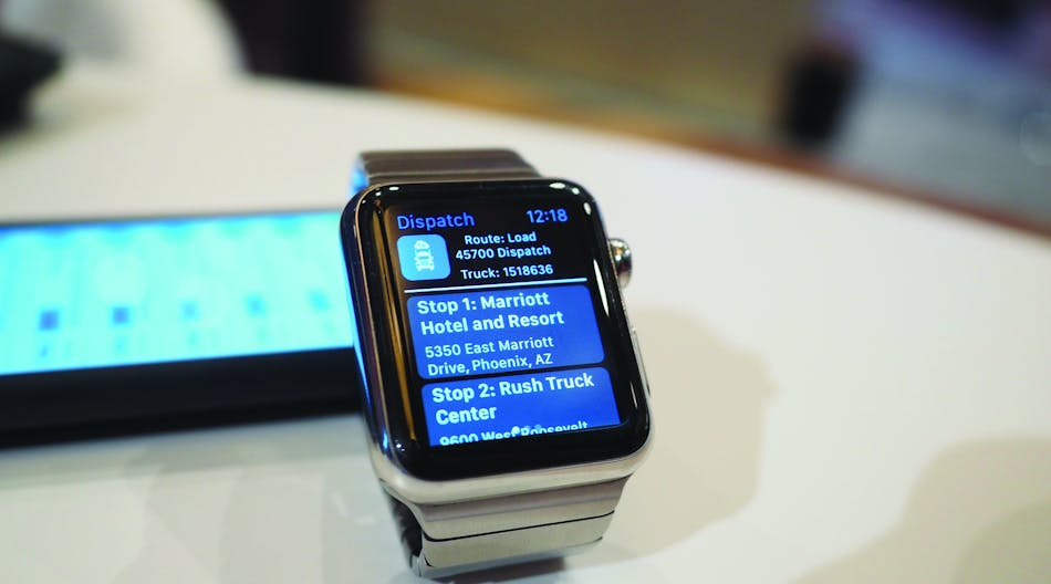 The wearable technology that as of early 2016 has seen most use in trucking is the smart watch, like this Apple Watch, thus far largely as an extension of in-cab communications and other tech.