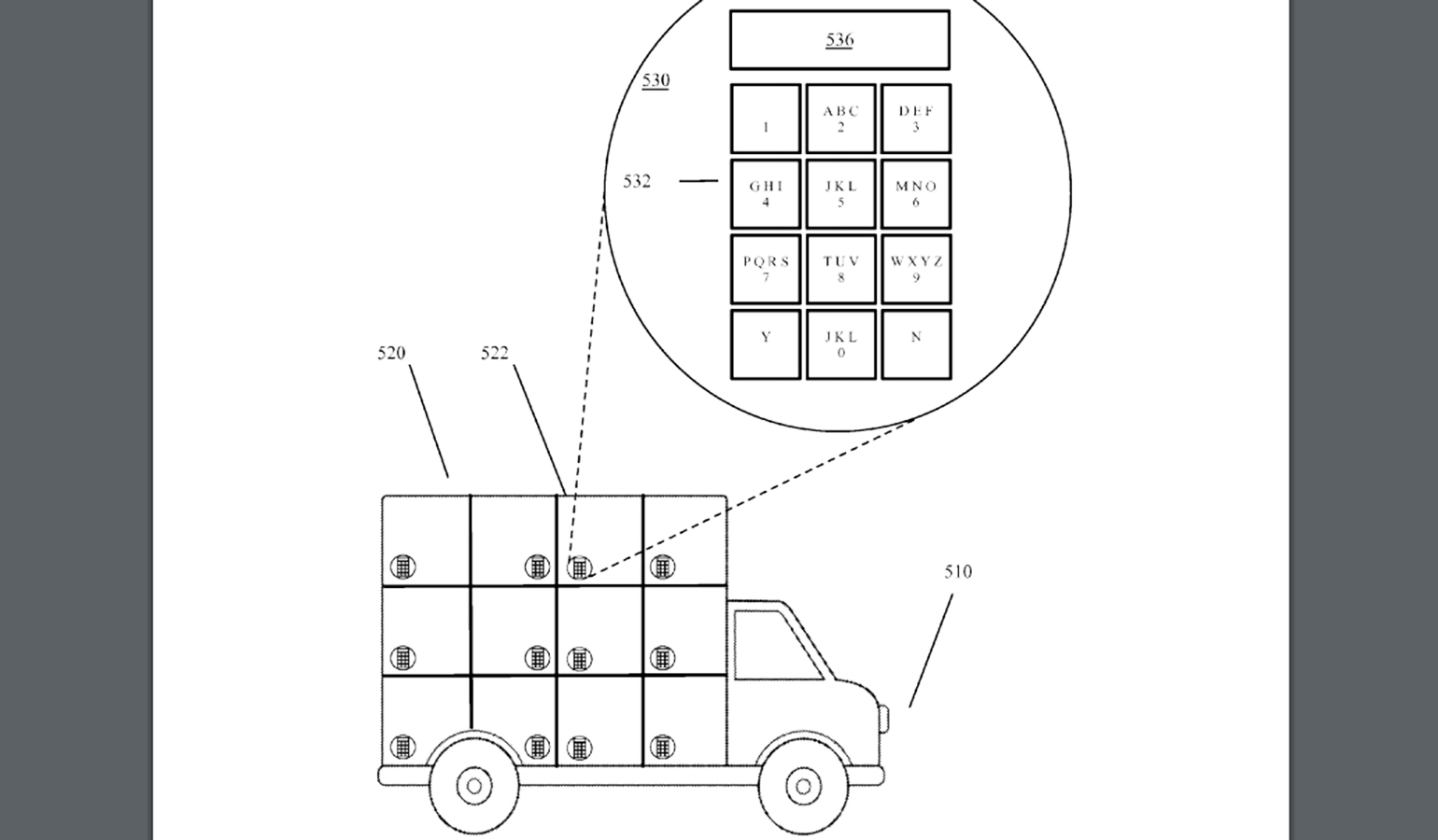 In its patent application Google explains that this diagram depicts quota package delivery platform in accordance with certain example embodiments of the present technologyquot The diagram appears to illustrate a truck mdash which the company clearly envisions being selfdriving mdash with multiple compartments and PINtype keypad access to each