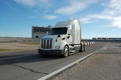 Peterbilt Motors Co39s autonomous Model 579 concept truck during a demonstration last year at the Texas Motor Speedway Photo by Sean KilcarrFleet Owner Peterbilt Motors Co39s autonomous Model 579 concept truck during a demonstration last year at the Texas Motor Speedway Photo by Sean KilcarrFleet Owner