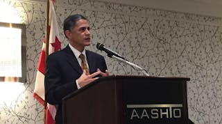 Deputy Secretary of Transportation Victor Mendez speaking at AASHTO&apos;s annual Washington Briefing meeting. (Photo by Sean Kilcarr/Fleet Owner)