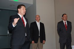 Left to right Mike Taylor Scott Davis and Mario SanchezLara discussing new joint EatonCummins powertrain efforts at the 2016 TMC annual meeting Photo by Sean KilcarrFleet Owner Left to right Mike Taylor Scott Davis and Mario SanchezLara discussing new joint EatonCummins powertrain efforts at the 2016 TMC annual meeting Photo by Sean KilcarrFleet Owner