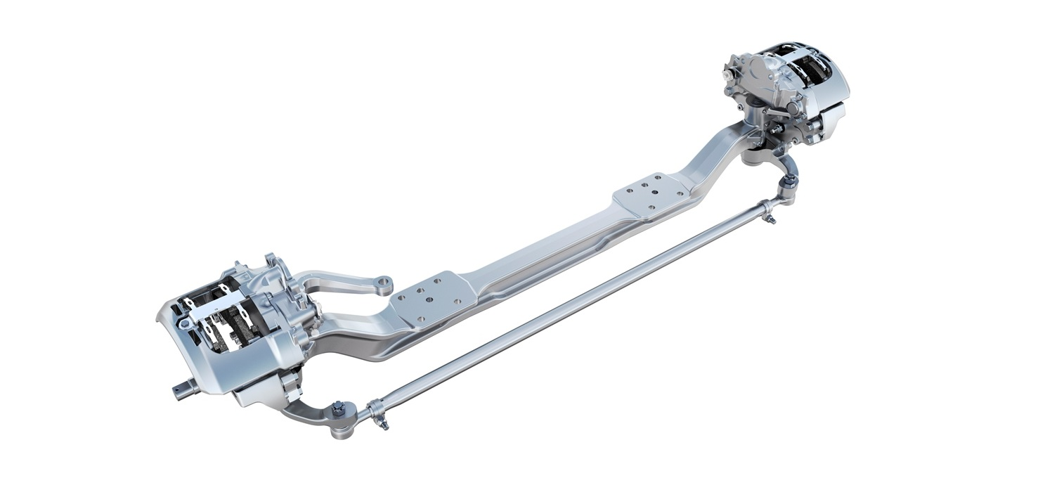 The MFS saves up to 85 pounds from the current offering due to a new gooseneck beam design and an offset knuckle with integrated torque plate and tierod arms