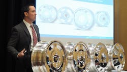 Tom McGann director of marketing at Alcoa unveiled four lightcatching weightsaving new wheels in the companys MSeries lineup at the NTEA Work Truck Show Tom McGann director of marketing at Alcoa unveiled four lightcatching weightsaving new wheels in the companys MSeries lineup at the NTEA Work Truck Show