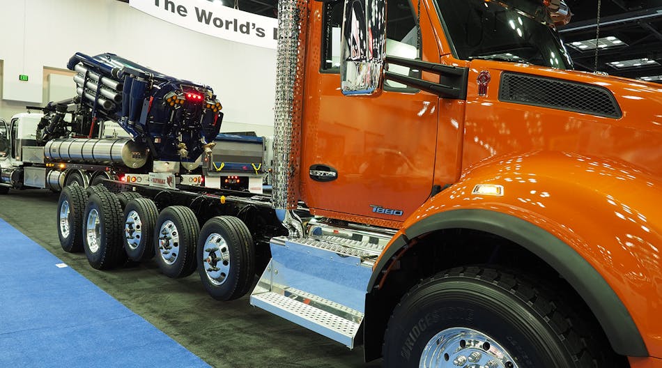 This Kenworth T880 showed off the new Hendrickson UltiMaax severe-duty rubber suspension option at the 2016 NTEA Work Truck Show in Indianapolis.