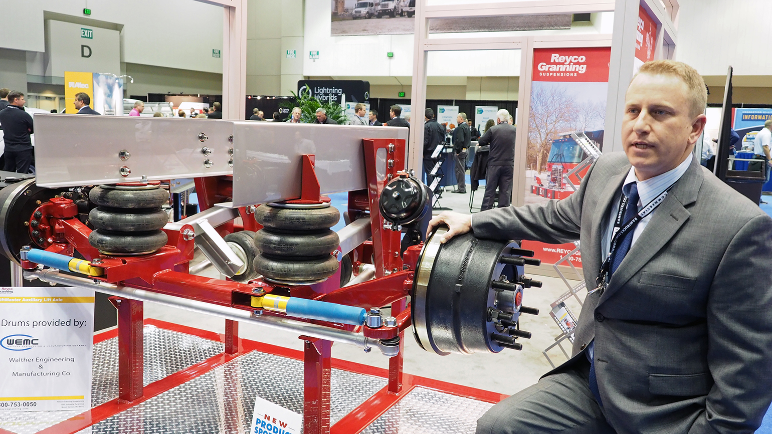 Reyco Granning39s Drake Sarault introduces the company39s LiftMaster auxiliary lift axle products at the 2016 NTEA Work Truck Show