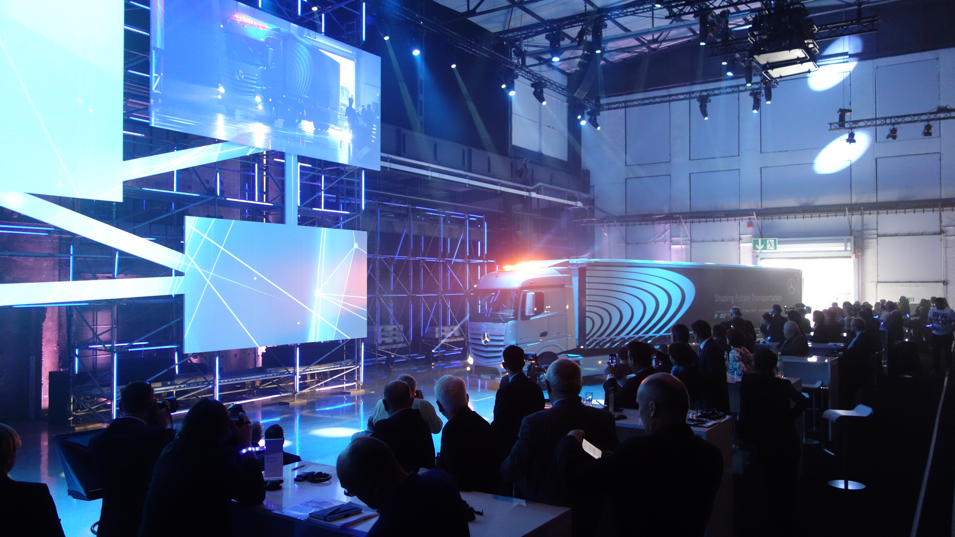 Daimler Trucks demonstrates its semiautonomous truck platooning system for a global press audience in Dusseldorf Germany