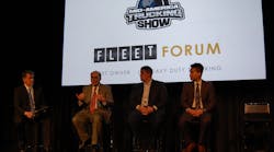 Left to right: Jim Mele, editor in chief of Fleet Owner; Fred Andersky, Bendix Commercial Vehicle Systems; Thayne Boren, Truckstop.com; Wallace Lau, Frost &amp; Sullivan. (Photo by Sean Kilcarr/Fleet Owner)