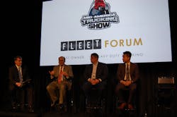 Left to right Jim Mele editor in chief of Fleet Owner Fred Andersky Bendix Commercial Vehicle Systems Thayne Boren Truckstopcom Wallace Lau Frost amp Sullivan Photo by Sean KilcarrFleet Owner Left to right Jim Mele editor in chief of Fleet Owner Fred Andersky Bendix Commercial Vehicle Systems Thayne Boren Truckstopcom Wallace Lau Frost amp Sullivan Photo by Sean KilcarrFleet Owner
