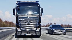 A recent Princeton Consultants survey found only 5% of fleets believe self-driving trucks will have a large impact and be fairly common within the next eight years. (Photo courtesy of Daimler AG)