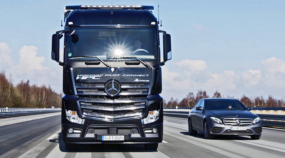 A recent Princeton Consultants survey found only 5% of fleets believe self-driving trucks will have a large impact and be fairly common within the next eight years. (Photo courtesy of Daimler AG)