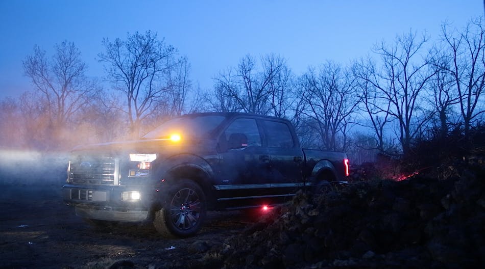 The front- and rear-mounted amber lens strobe lights can be seen from as far away as 1,000 feet during the day and a mile at night, the company said. (Photo courtesy of Ford Motor Co.)