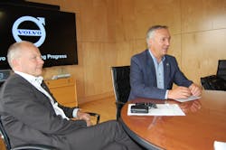 Volvo39s Claes Nilsson at left and Gran Nyberg talk with reporters at the company39s New River Valley NRV plant Photo by Sean KilcarrFleet Owner Volvo39s Claes Nilsson at left and Gran Nyberg talk with reporters at the company39s New River Valley NRV plant Photo by Sean KilcarrFleet Owner